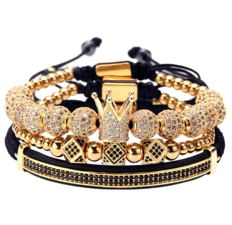 Hollow 8mm Diamond Ball Crown Bracelet