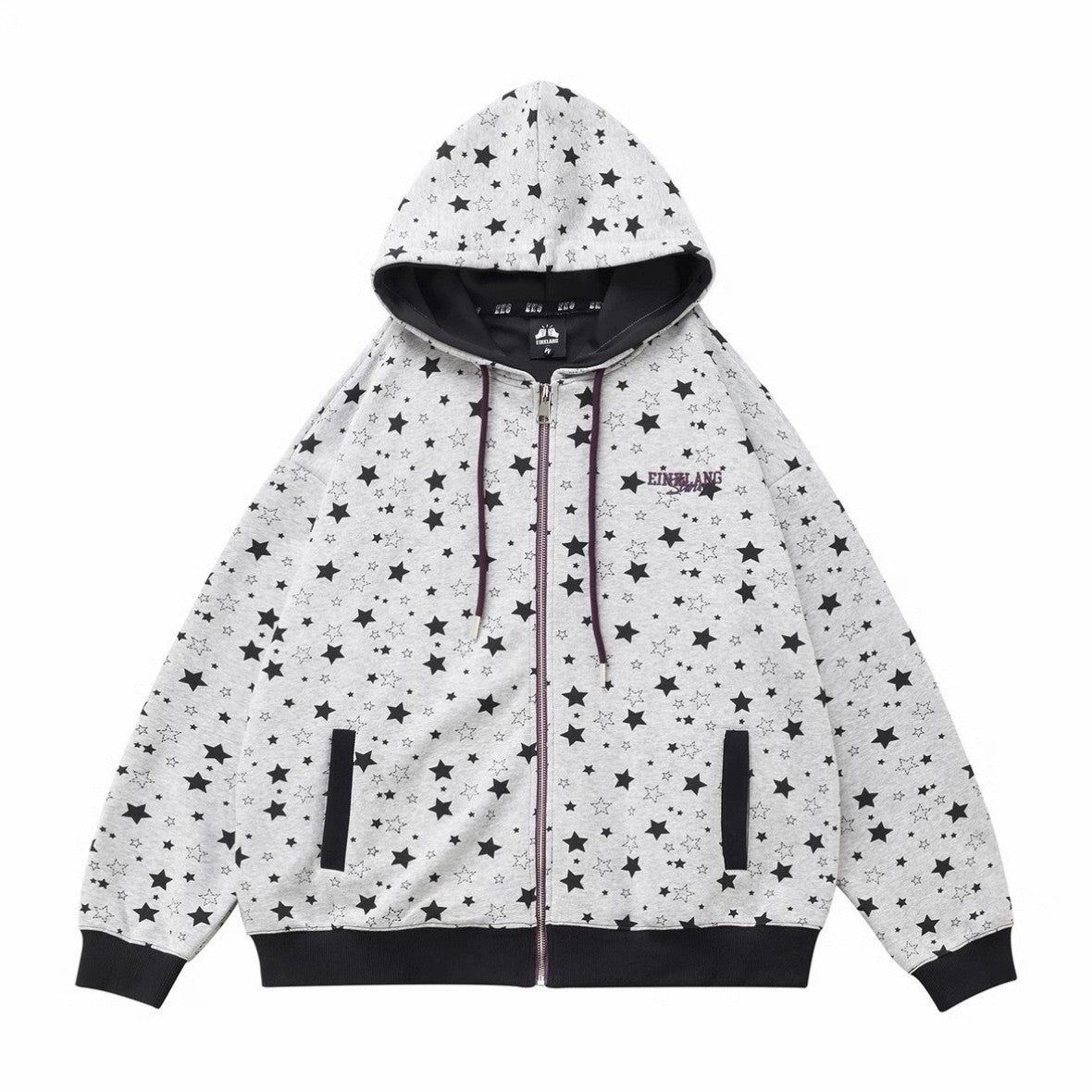 Star All-Over Print Gray Hooded Sweatshirt