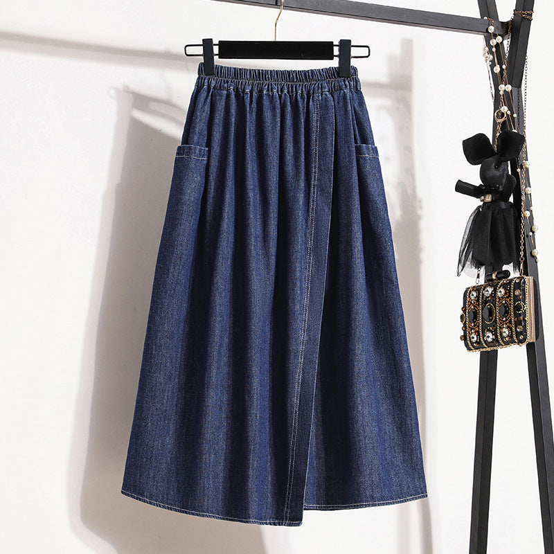 Playful Plus Size High Waisted Denim Skirt for Women