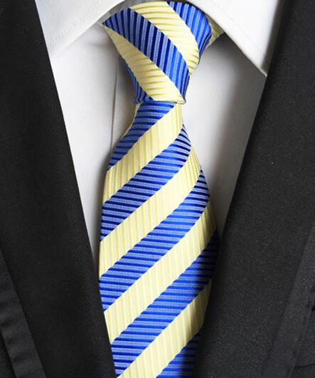 Classic Yellow & Navy Blue Striped Silk Tie