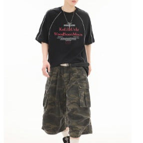 Retro Camouflage Multi Pocket Denim Shorts for Harajuku Style