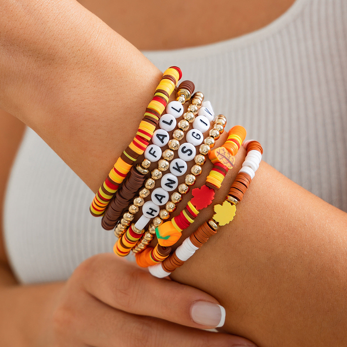 Playful Thanksgiving Letter Bracelet Set