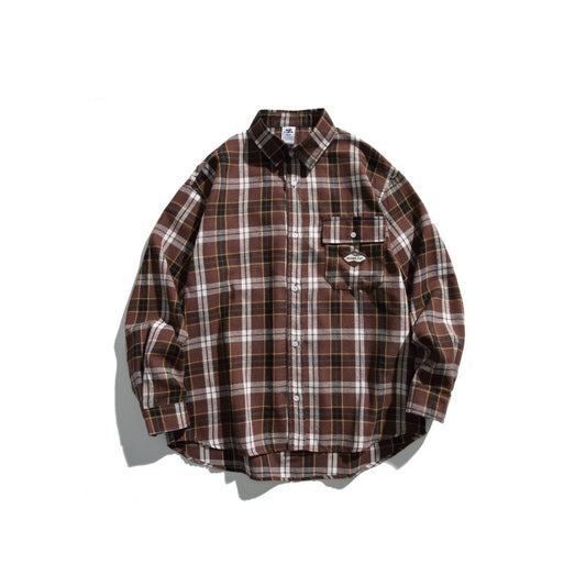 Color Blocked Plaid Long Sleeve Casual Shirt