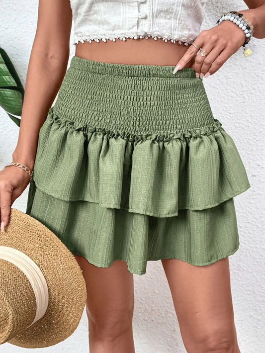 Harajuku Layered Smocked Mini Skirt
