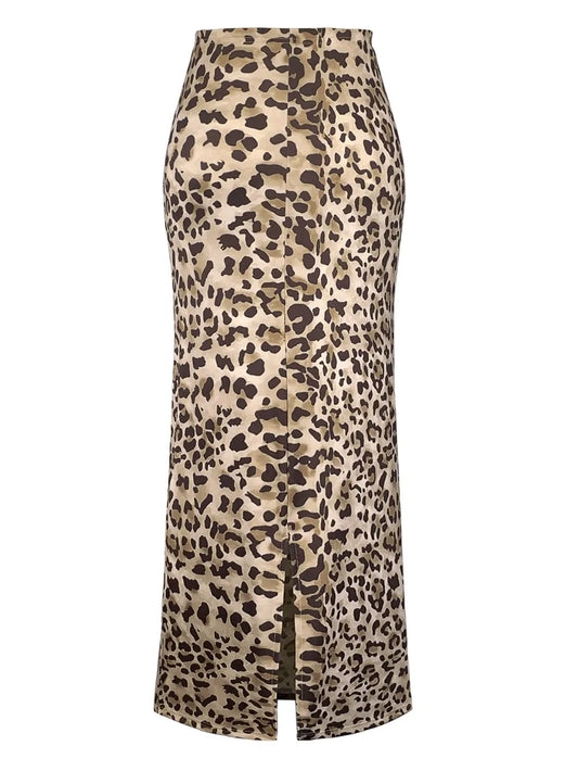 Honey Slit Leopard Midi Skirt - Harajuku Fashion