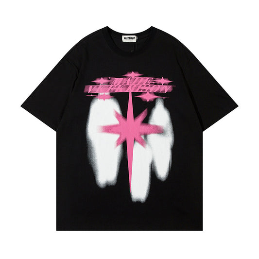 Starry Letter Printed Short-Sleeved Shirt — Harajuku Street Fashion Tee