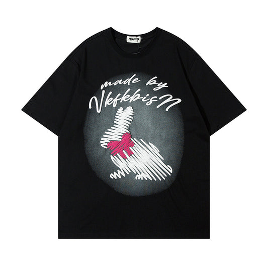 Graffiti Rabbit Print Short Sleeved Shirt — Harajuku Style Street Tee