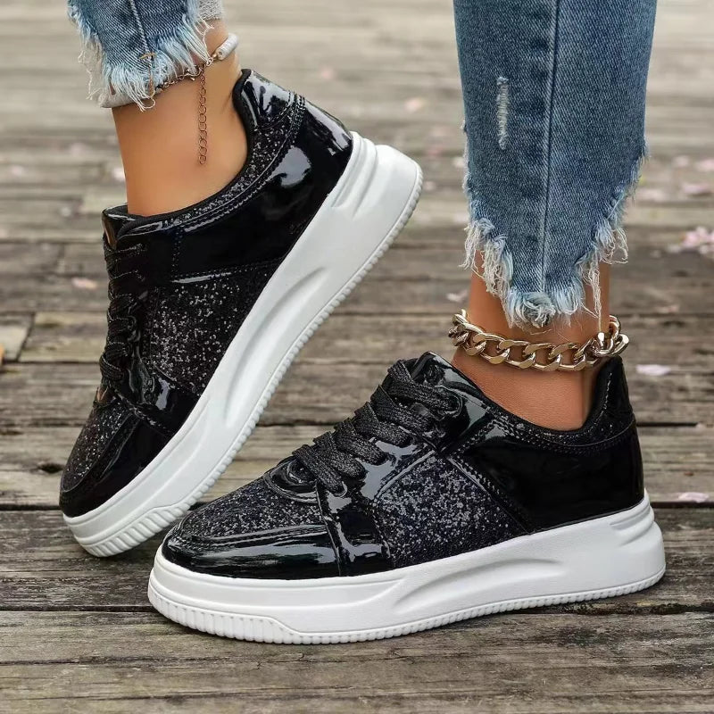 Harajuku Gold Sequins Platform Sneakers for Women