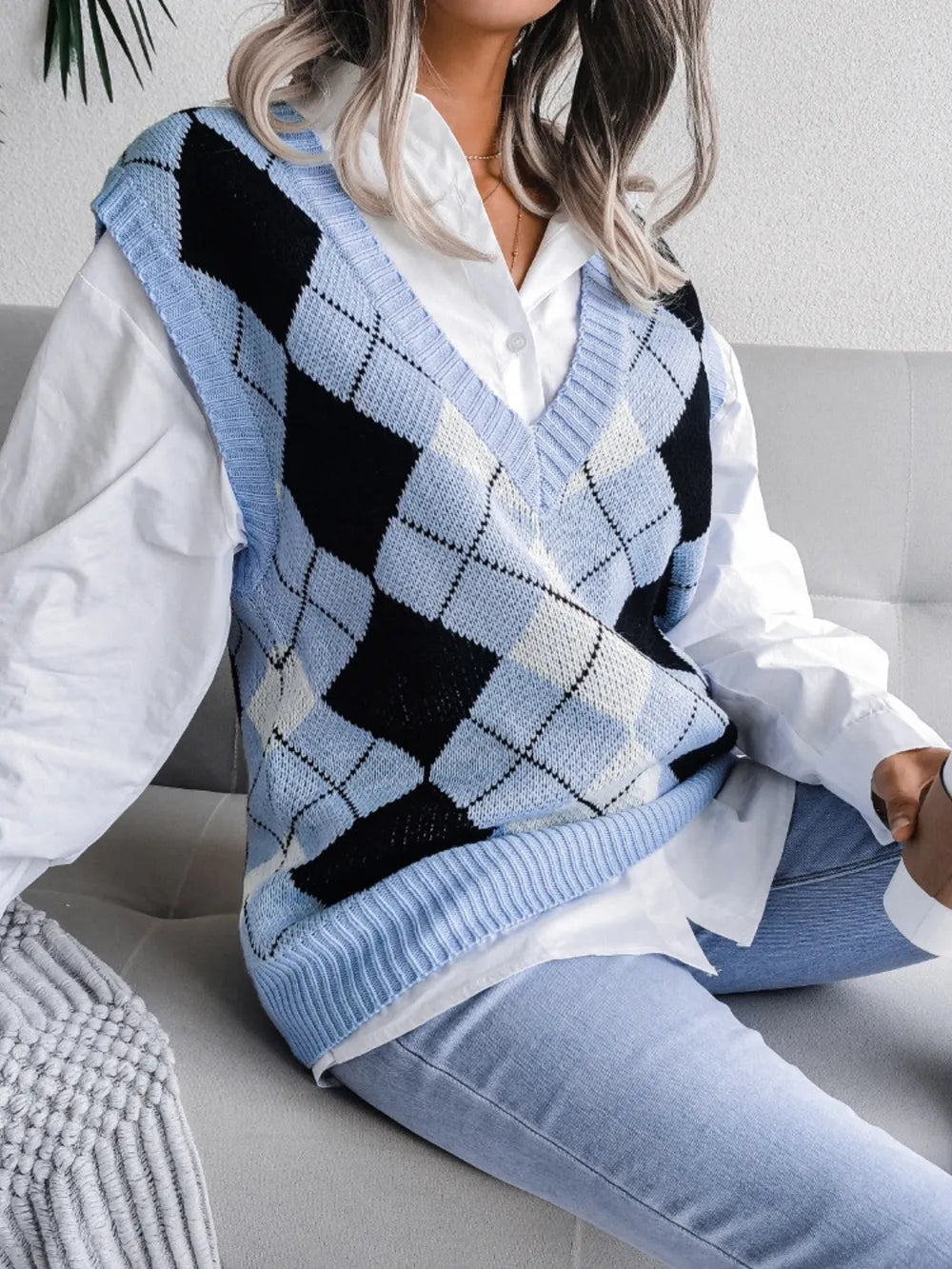 Harajuku Plaid V-Neck Sweater Vest