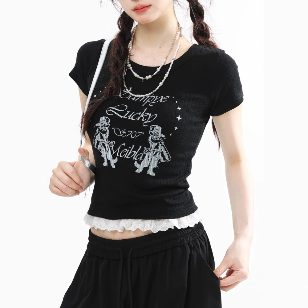 Lace Short Sleeved T-Shirt for Women
