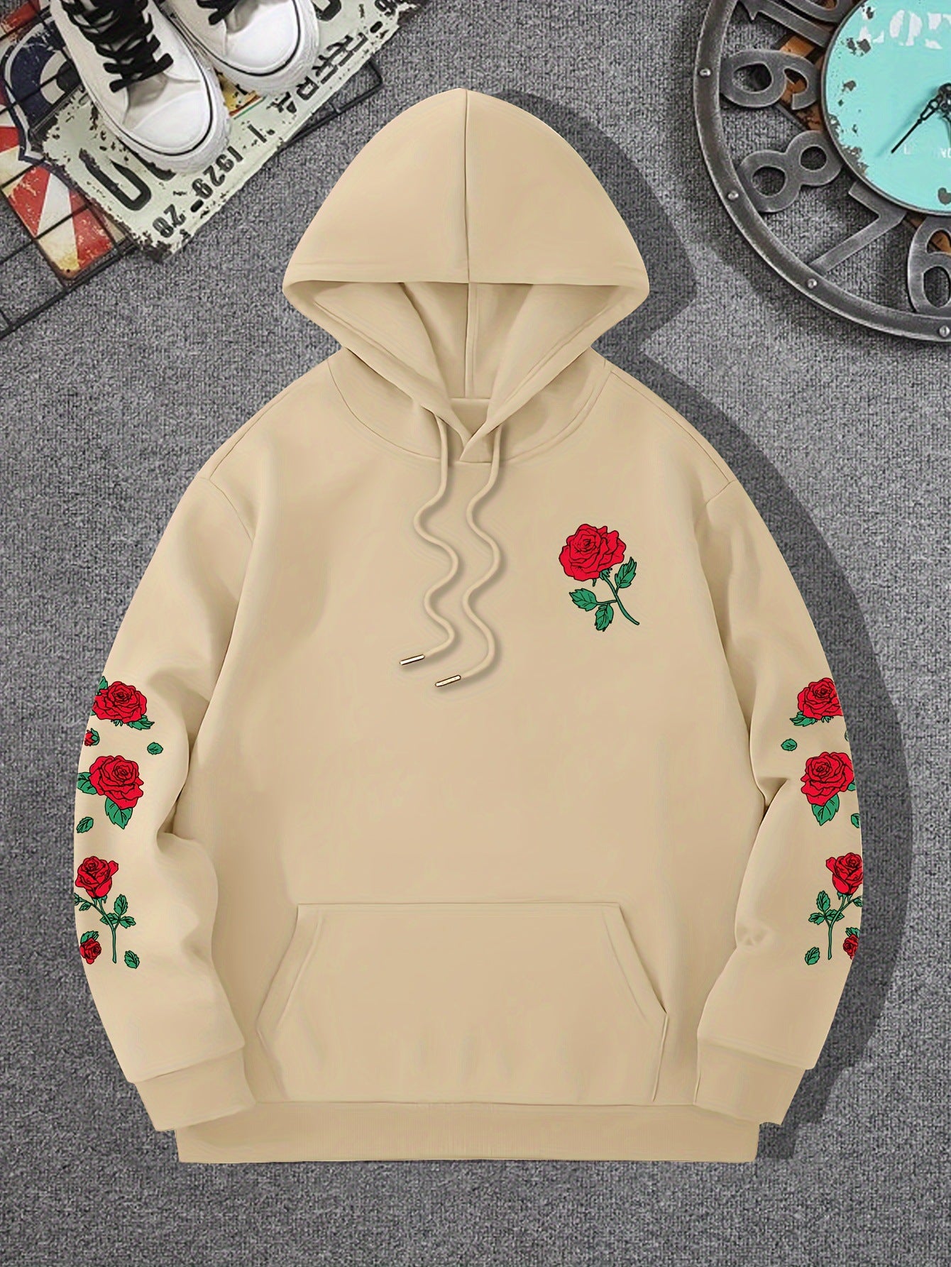 Harajuku Style Red Rose Off Shoulder Sweatshirt