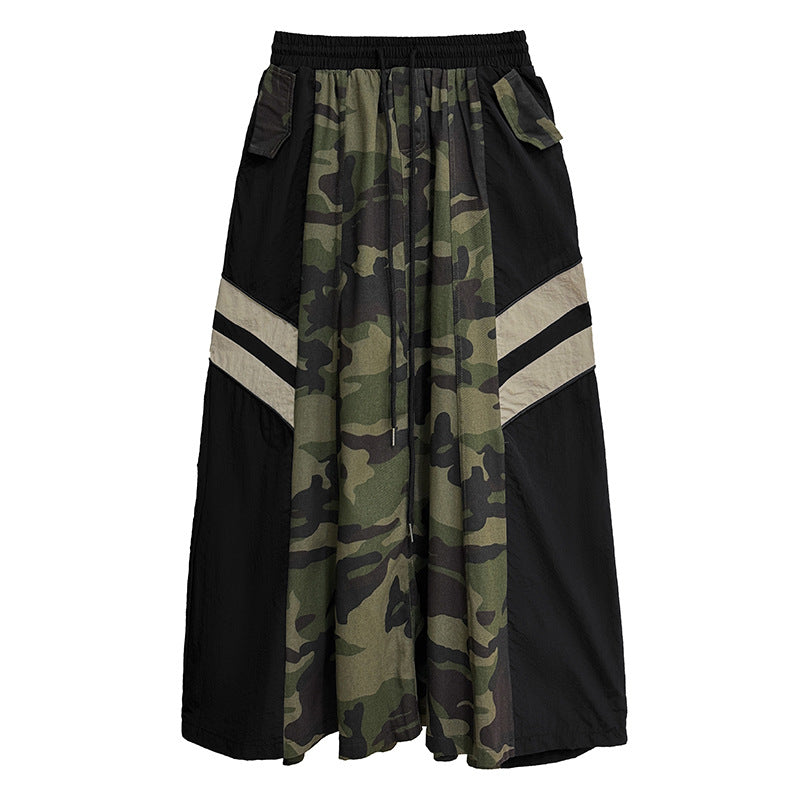 Retro Camo Leopard Print High Waisted Denim Skirt