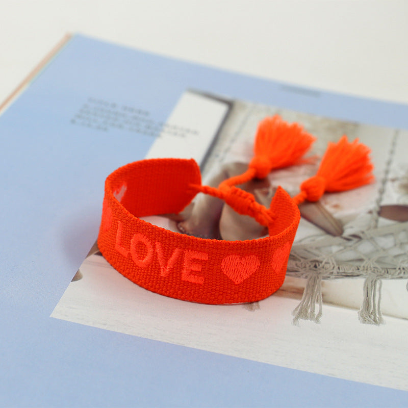 Embroidered Logo Woven Tassel Couple Wrist Strap Bracelets