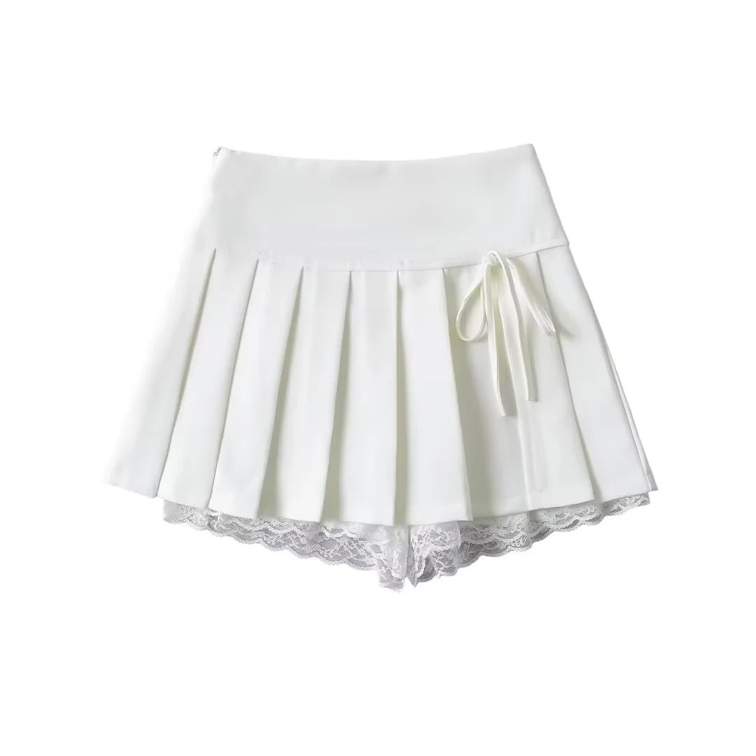 Bow Lace Pleated Skirt