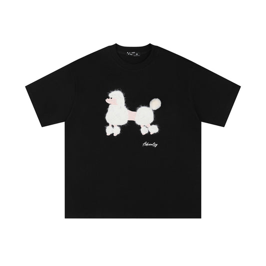 Retro Fuzzy Dog Print Short Sleeve T-Shirt for Men