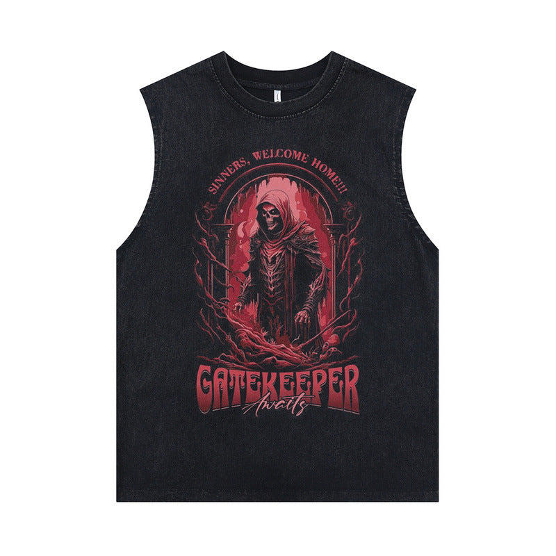 Dark Flame Print Oversized Sleeveless Tank Top