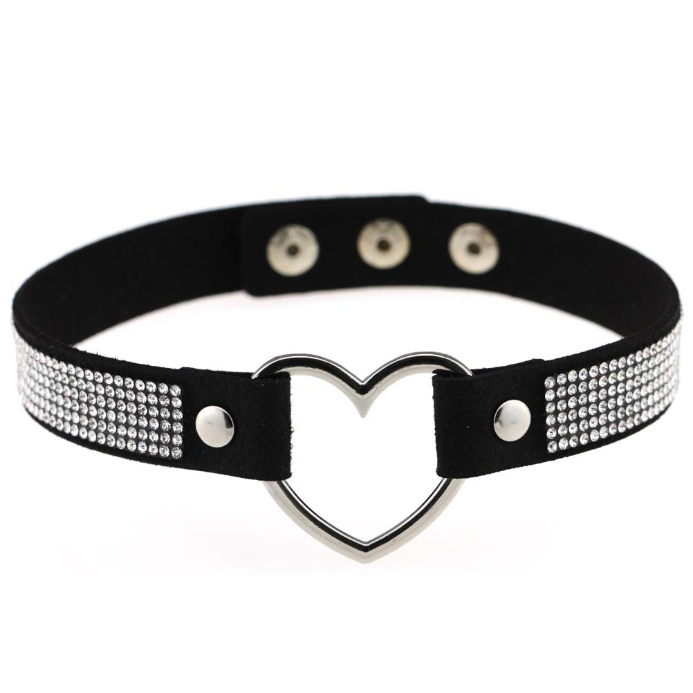 Harajuku Soft Girl Rhinestone Heart Collar Necklace