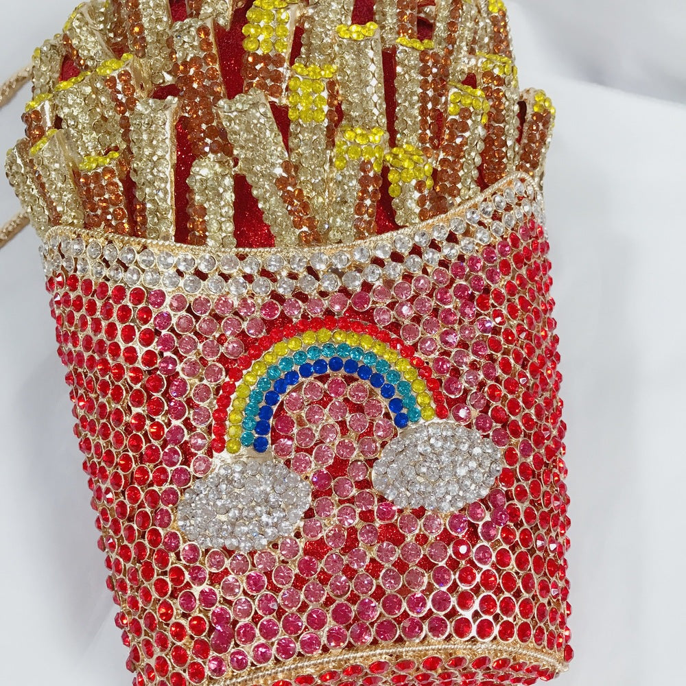3D French Fries Crystal Evening Clutch Bag