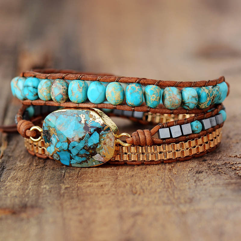 Boho Cut Corner Turquoise Triple Wrap Bracelet