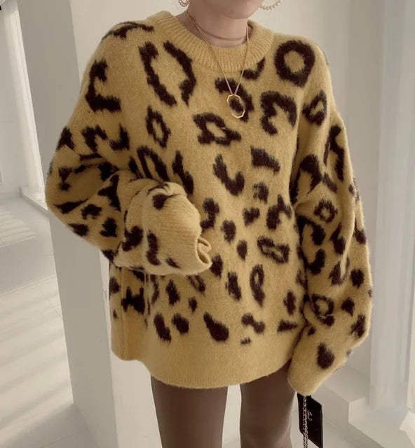 Women's Casual Leopard Pattern Pullover Sweater
