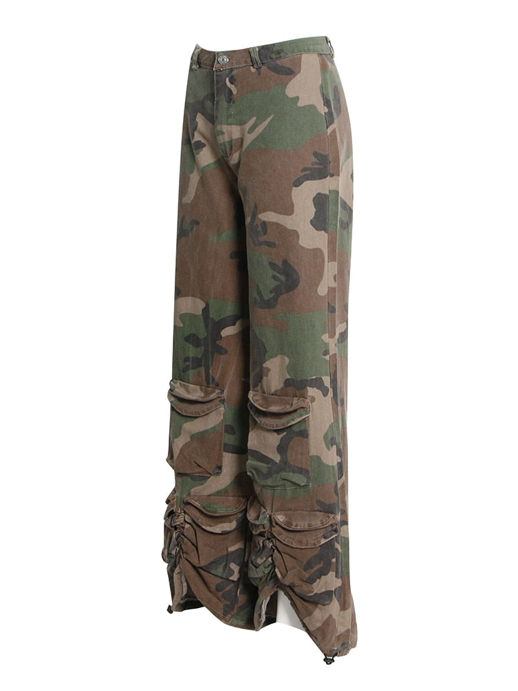 Playful Camouflage Wide Leg Pants for Women