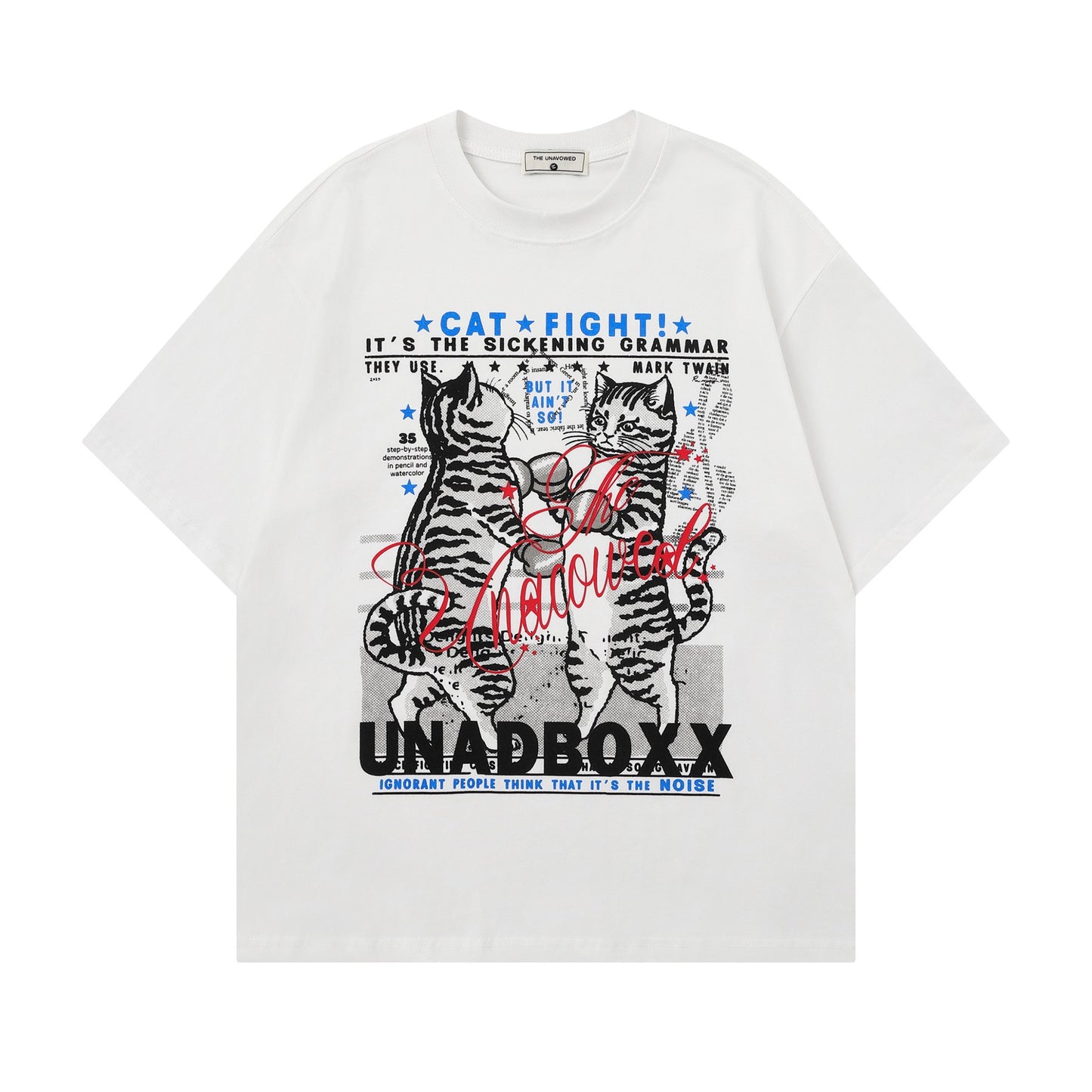 Boxing Cat Printed Short Sleeve Tee — Harajuku Style Floral Loose Fit
