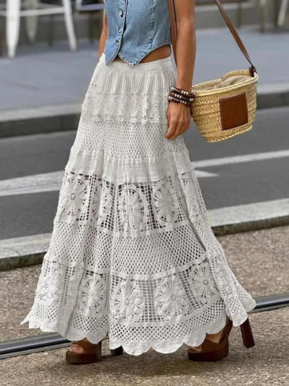 Openwork Crochet Maxi Skirt - Harajuku Style