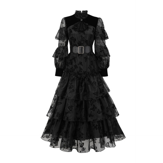 Black Lolita Dress with Butterfly Silhouette