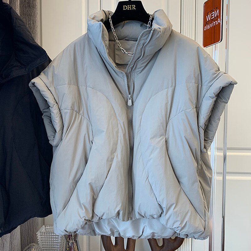 Harajuku Style Stand Collar Loose Down Jacket Vest