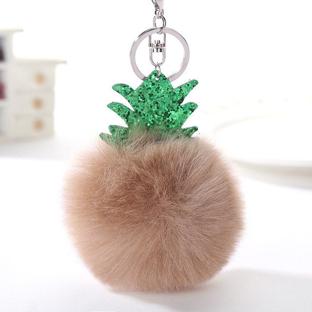 Fluffy Faux Fur Ball Fruit Pompom Keychain