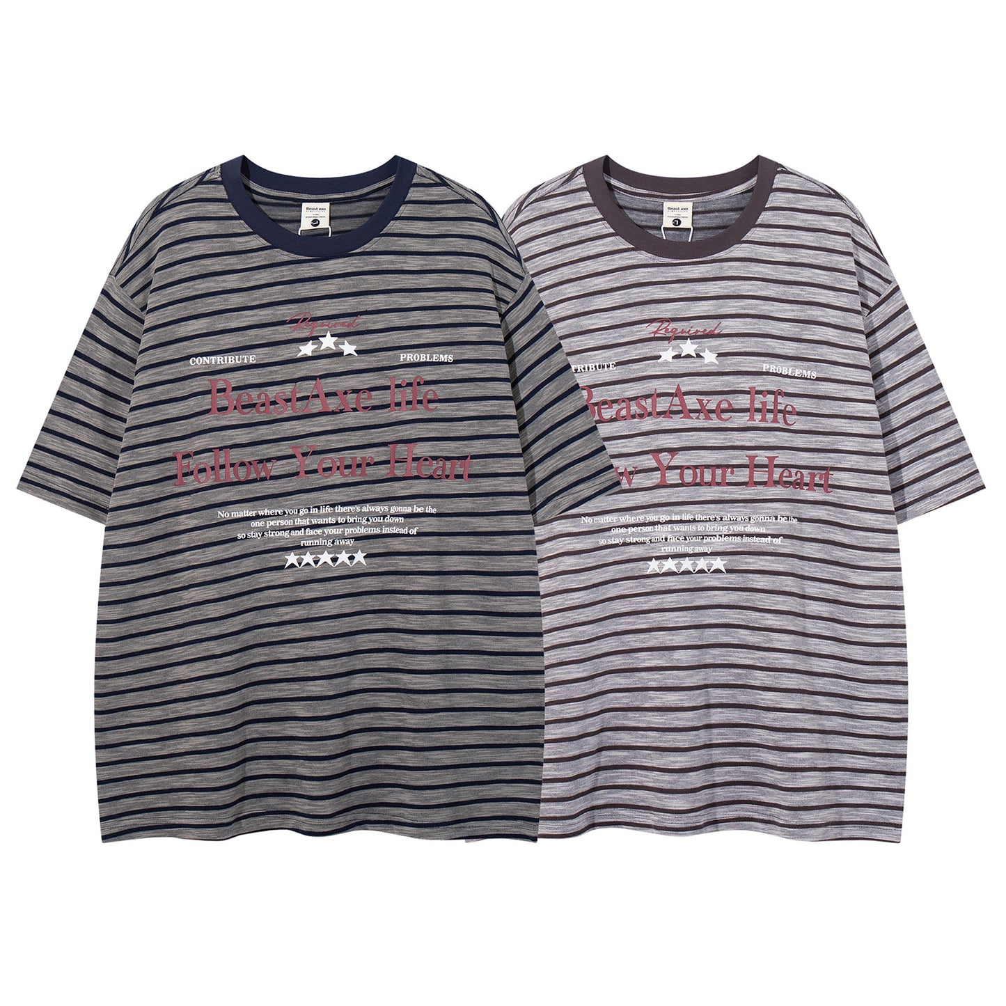 Stripe Letter Print Crew Neck T-Shirt