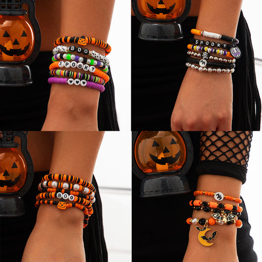 Playful Bat Crystal Bracelet Set for Halloween