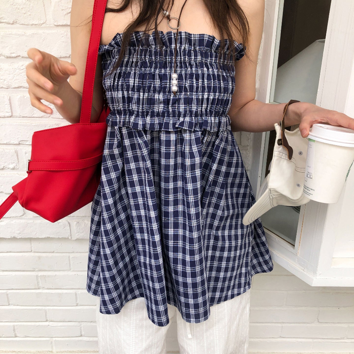 Blue Plaid Double Skirt for Women