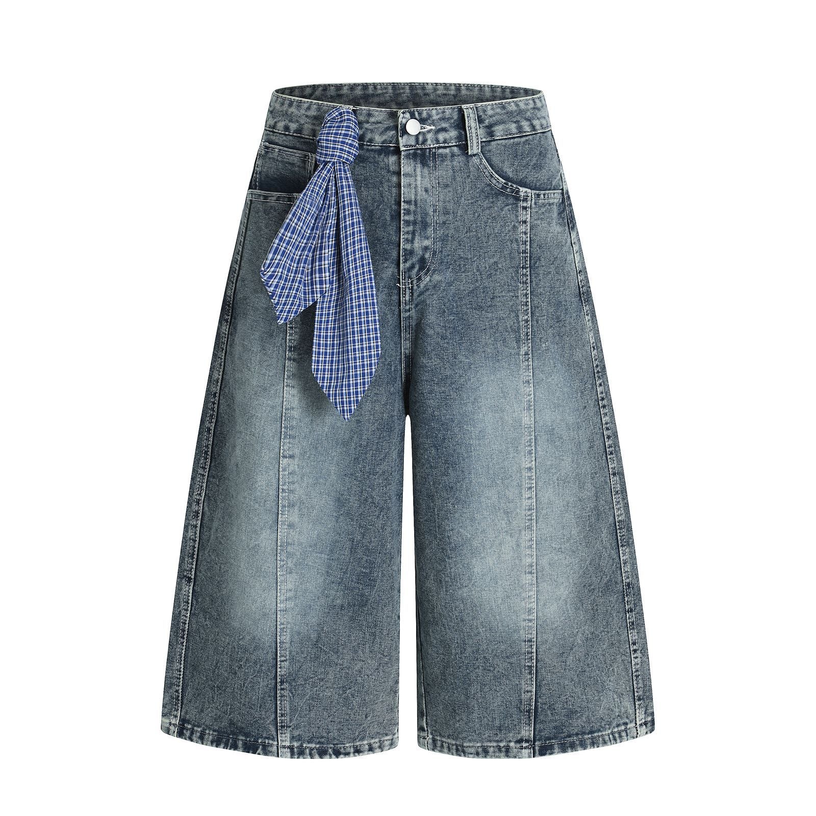 Retro Washed Ribbon Denim Pants
