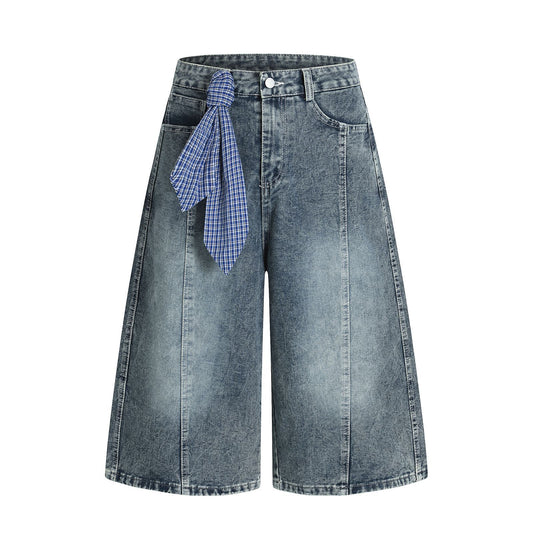 Retro Washed Ribbon Denim Pants