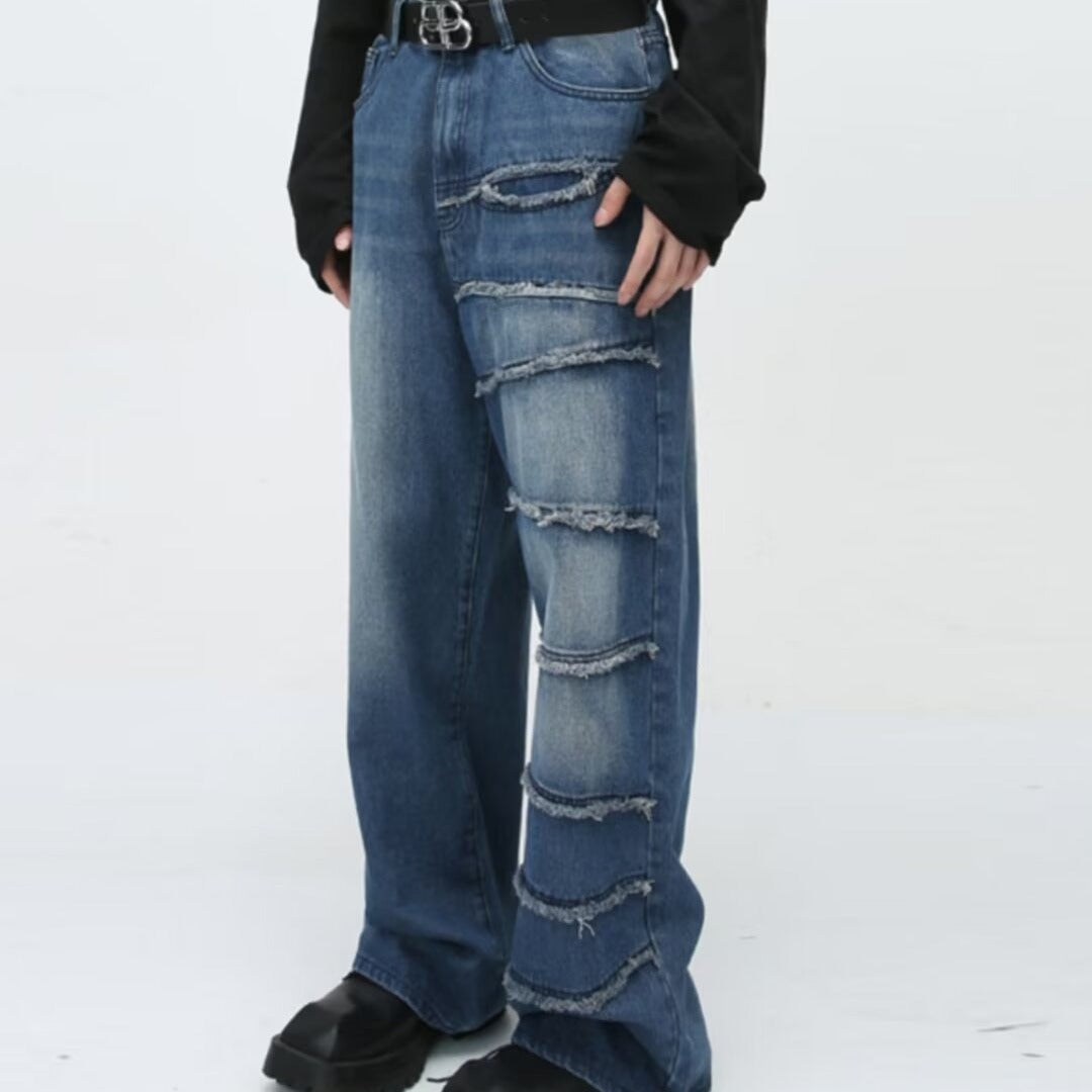 Harajuku Style Patchwork Jeans - Unisex Wide Leg Pants