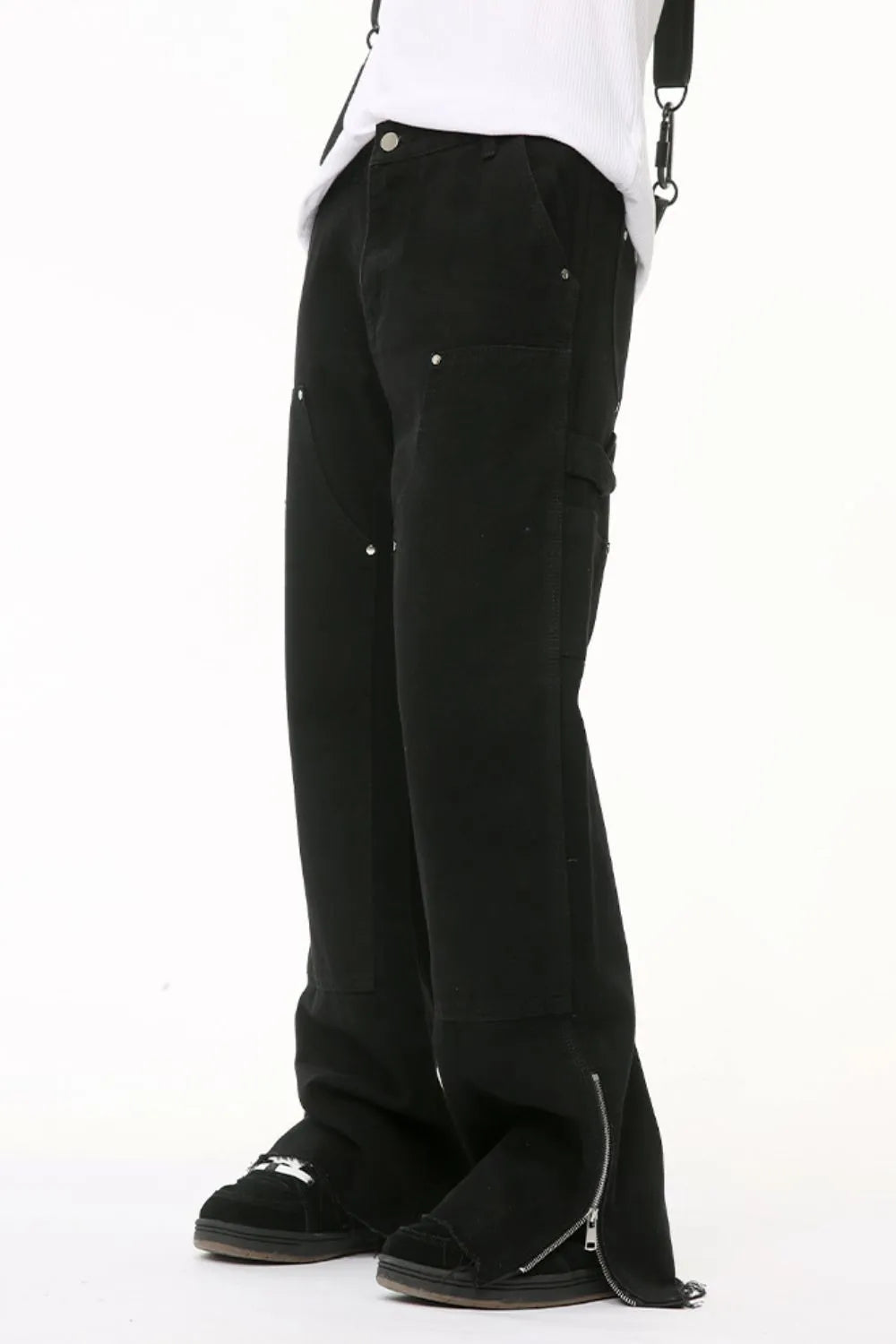 Men's Raw Hem Bootcut Jeans with Zip-Up Sides - Harajuku Style