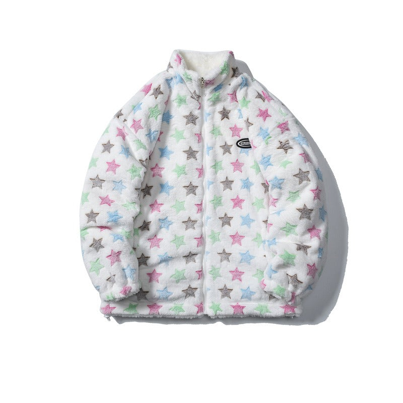 Reversible Fluffy Coat - Vintage Harajuku Streetwear