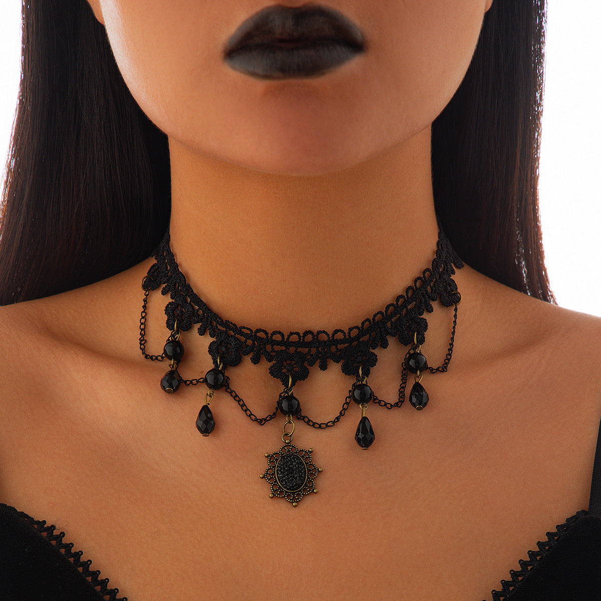 Spooky Lace Spider Web Necklace for Halloween