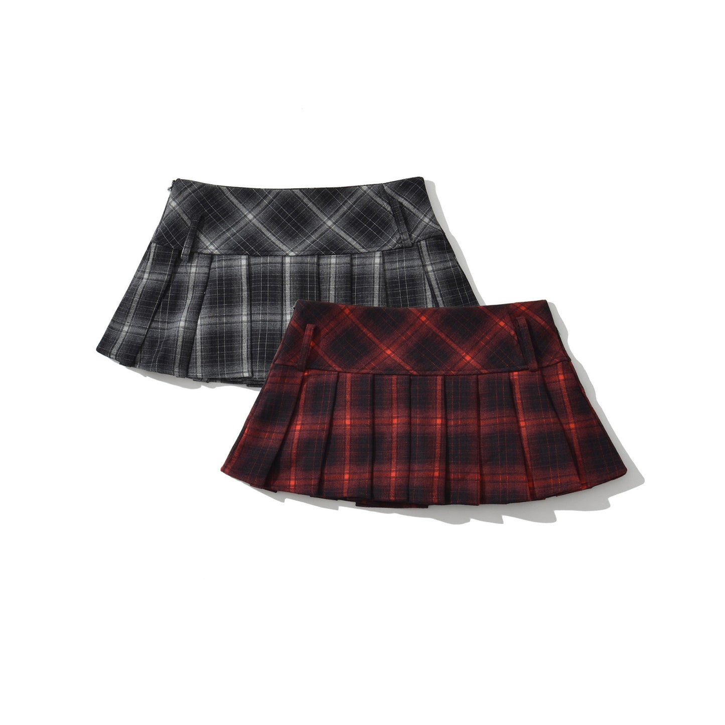 Low Waist Plaid Pleated Skirt