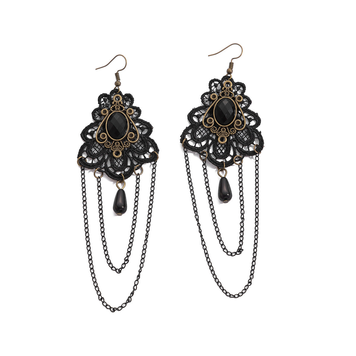Harajuku Style Black Teardrop Crystal Tassel Earrings