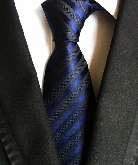 Classic Yellow & Navy Blue Striped Silk Tie