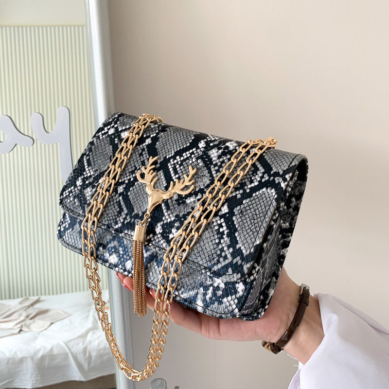 Harajuku Style Snake Pattern Tassel Bag