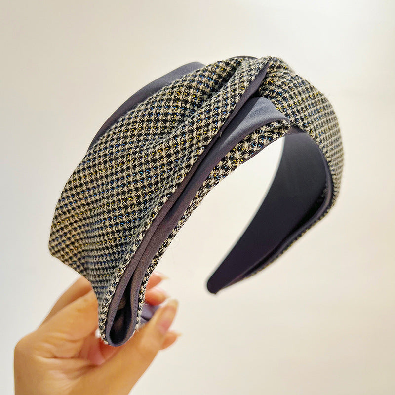 Plaid College Style Fabric Hair Bow Headband