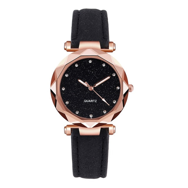 Harajuku Style Rhinestone Rose Gold Quartz Watch for Women