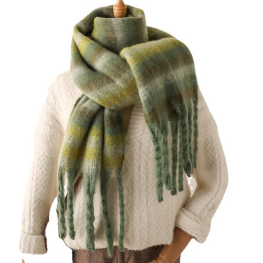 Thick Striped Imitation Cashmere Scarf with Tassels