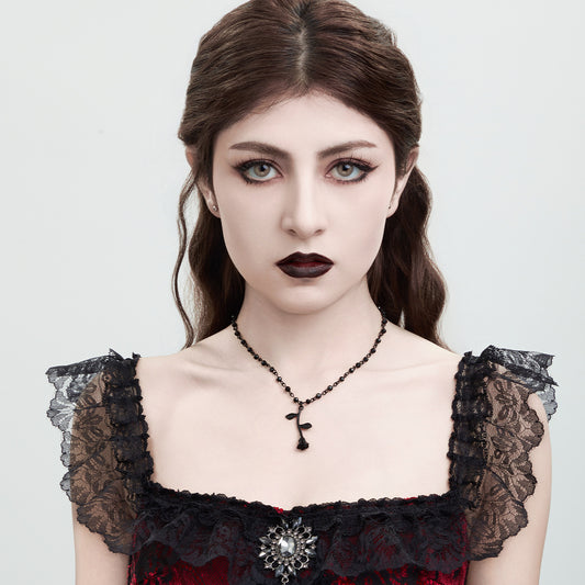Chic Rose Bead Necklace with Dark Crystal Accents