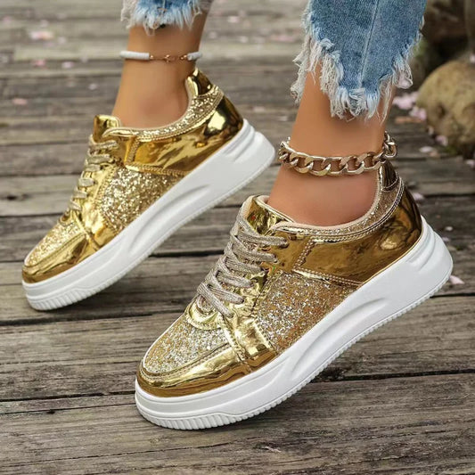 Harajuku Gold Sequins Platform Sneakers for Women