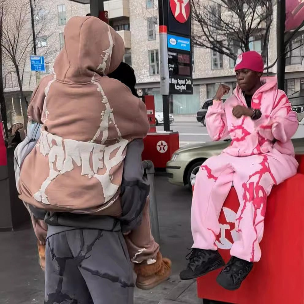 Playful Plush Foam Printed Three Color Hoodie Set