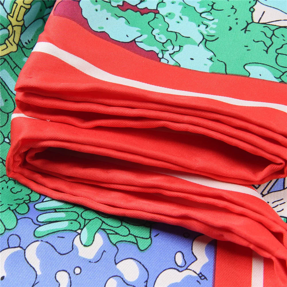 Ocean City Print Silk Scarf - Harajuku Style